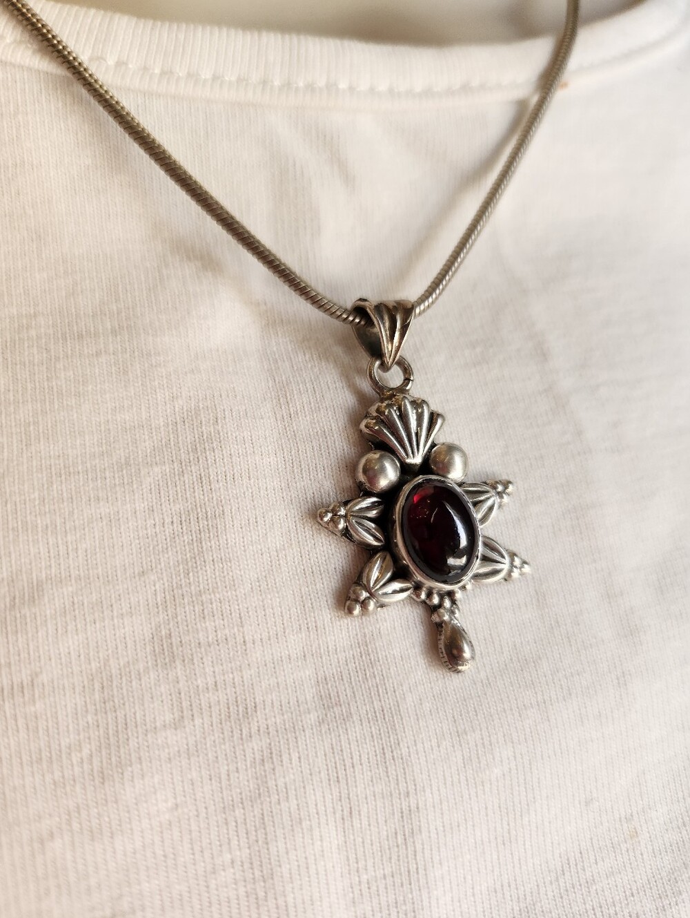Vintage Garnet Pendant And Sterling Silver .925 Whimsigoth Witchy Necklace